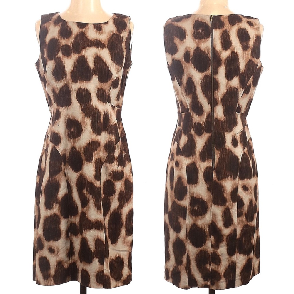Calvin Klein Animal Print Sleeveless Sheath Dress Brown Tan Size 8